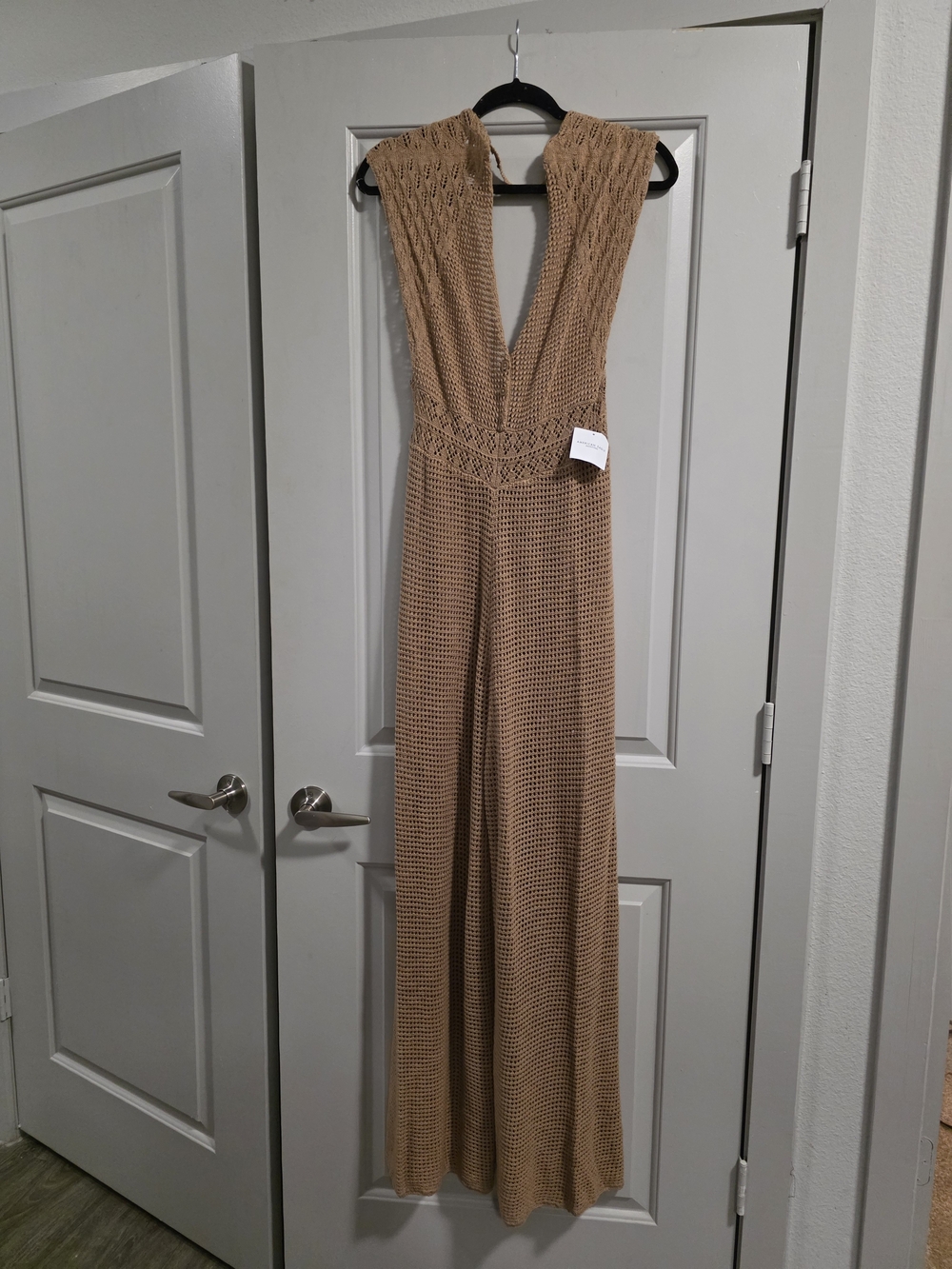 American Eagle Outfitters Tan Crochet Wide-Leg Jumpsuit